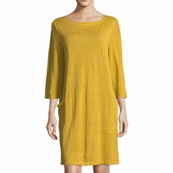 eileen fisher organic linen striped dress